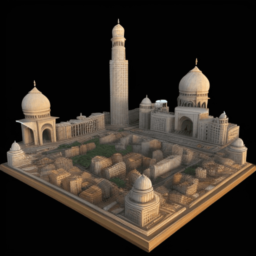 AI generated: 3D realistic letter of Indian Capital City, real color of buildings with letter "I" and flag, with b...