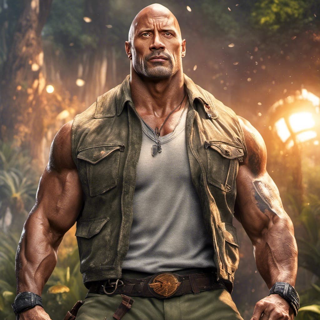 AI generated: Dwayne Johnson from Jumanji, beautiful accurate face, lens flare, atmosphere, glow, highly detailed,...