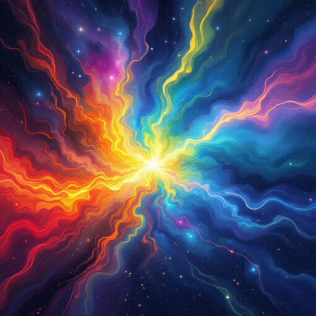 AI generated: Fluid colors with thin and thick black lines, to separate colors, space with swirls of colors behind...