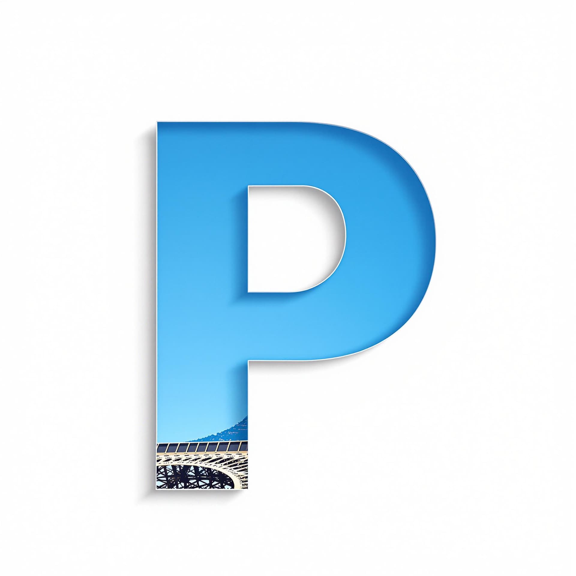 AI generated: minimalist graphic, bold capital letter "P" centered on a soft white or pastel background, within th...