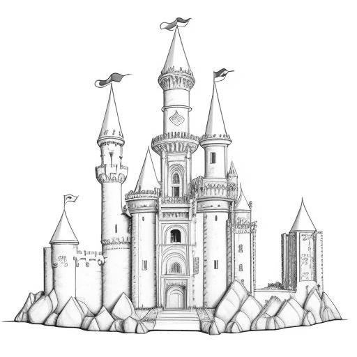 AI generated: Dibujo para colorear de un castillo que incorpora elementos de empanada venezolana en su arquitectur...