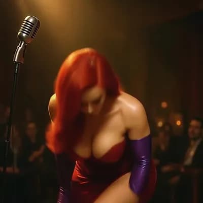 AI generated video: The model is beautiful, confident, playful.  she dances and stops abruptly she tears off her gown re...