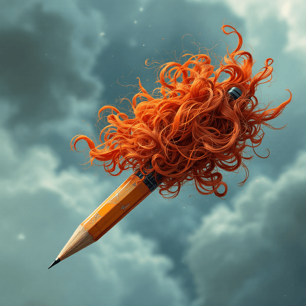 AI generated: a curly red head flying on a creative writing pen, utra-detailed --ar 1:2 --stylize 750 --v 6.1