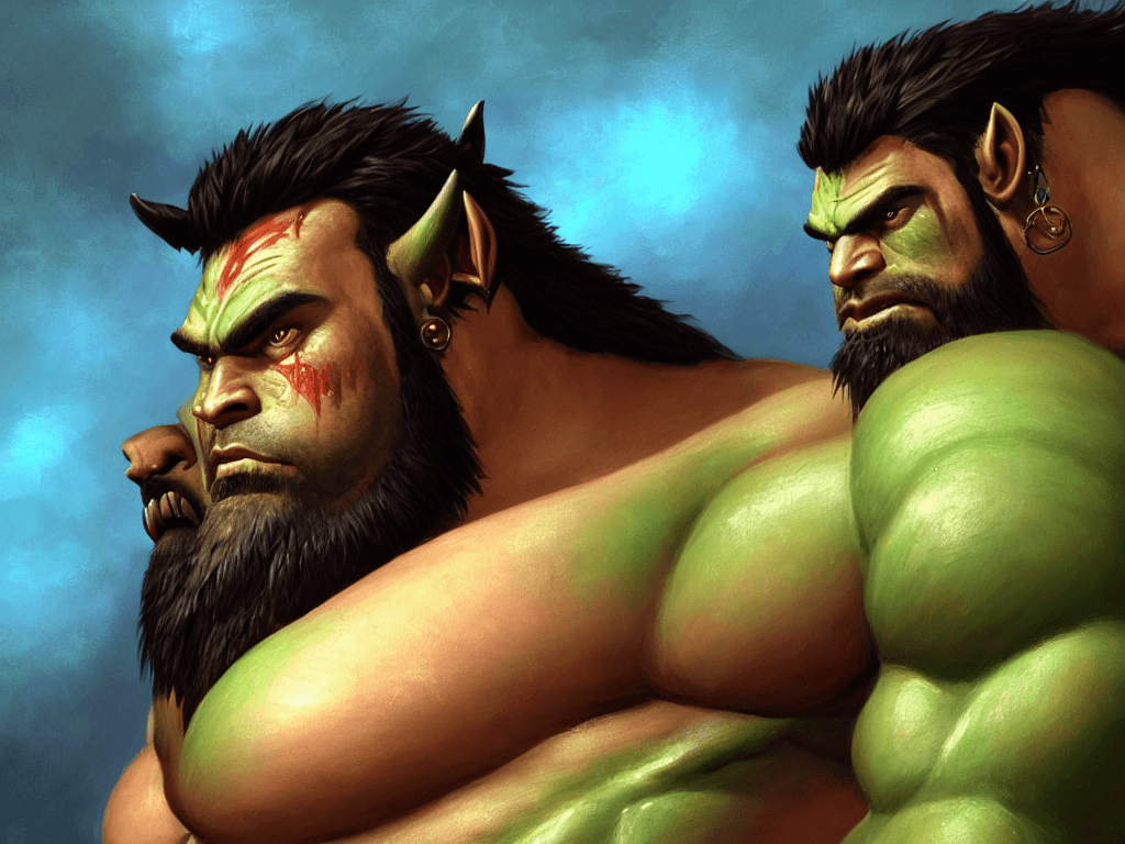 AI generated: Side view, full body, highly detailed artstation painting of light green tattooed, muscled sweaty sh...