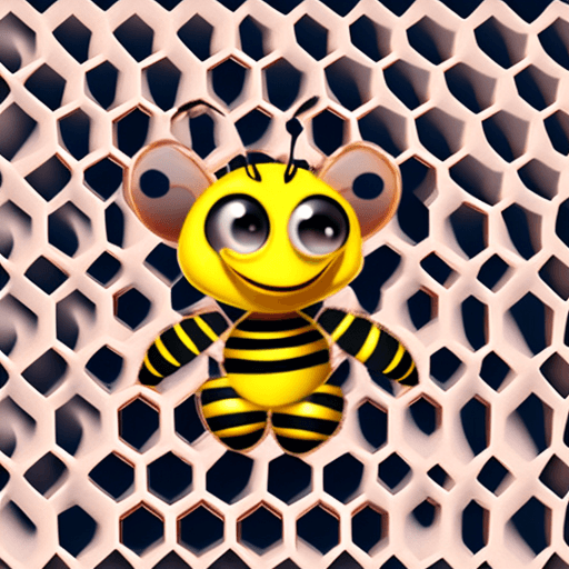 AI generated: Cartoon bee on the background of 6-angle honeycomb, minimalist
design, digital art, cartoon 3d chara...