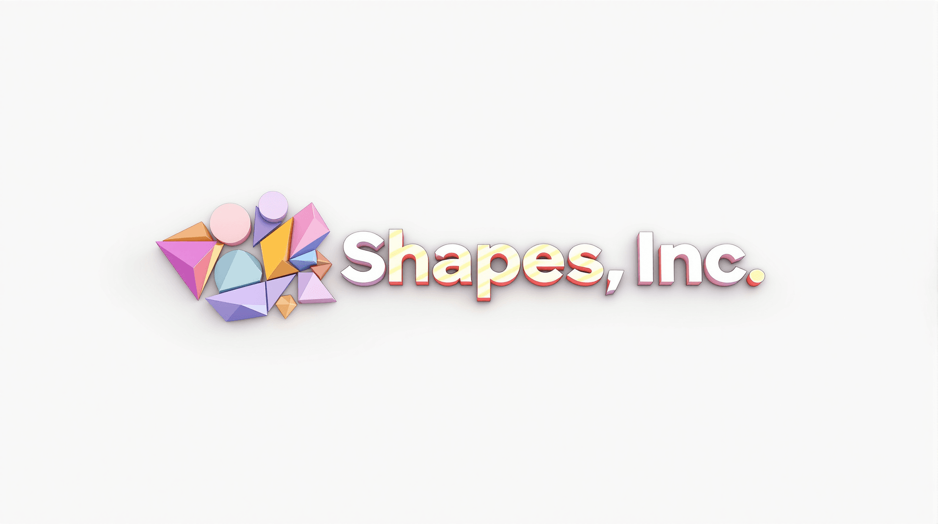 AI generated: Create a 3D geometric logo featuring the name 'Shapes, Inc.' using triangles, circles, and rectangle...
