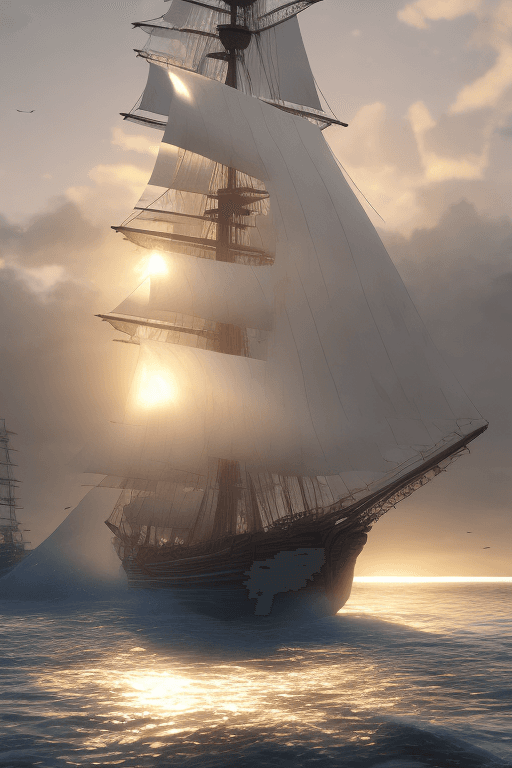 AI generated: Photo of a ultra realistic sailing ship, dramatic light, pale sunrise, cinematic lighting, battered,...