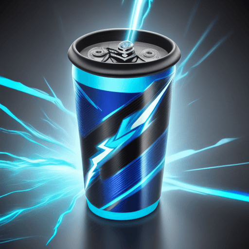 AI generated: Metal cup of Energy drink "voltage", blue colors, promo