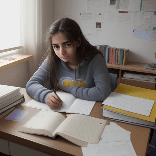 AI generated: CHICA estudiante de enfermería estudiando para oposiciones. Está sentada en la mesa de su habitación...