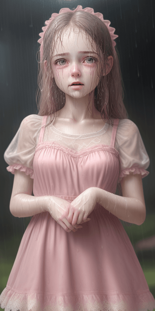 AI generated: Cute girl 18 years old in a pink lace dress, in the style of hyperrealism and photorealism, UHD imag...