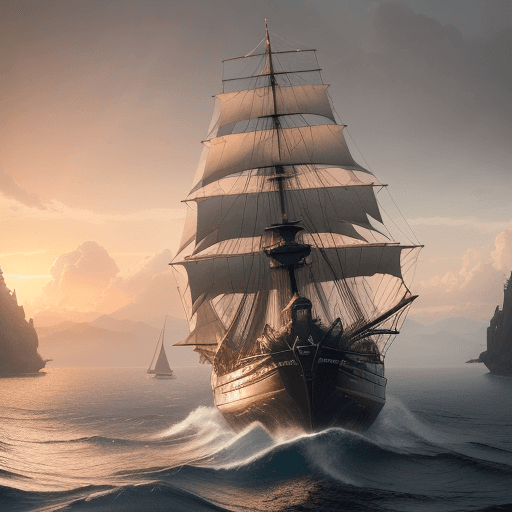 AI generated: Photo of a ultra realistic sailing ship, dramatic light, pale sunrise, cinematic lighting, battered,...
