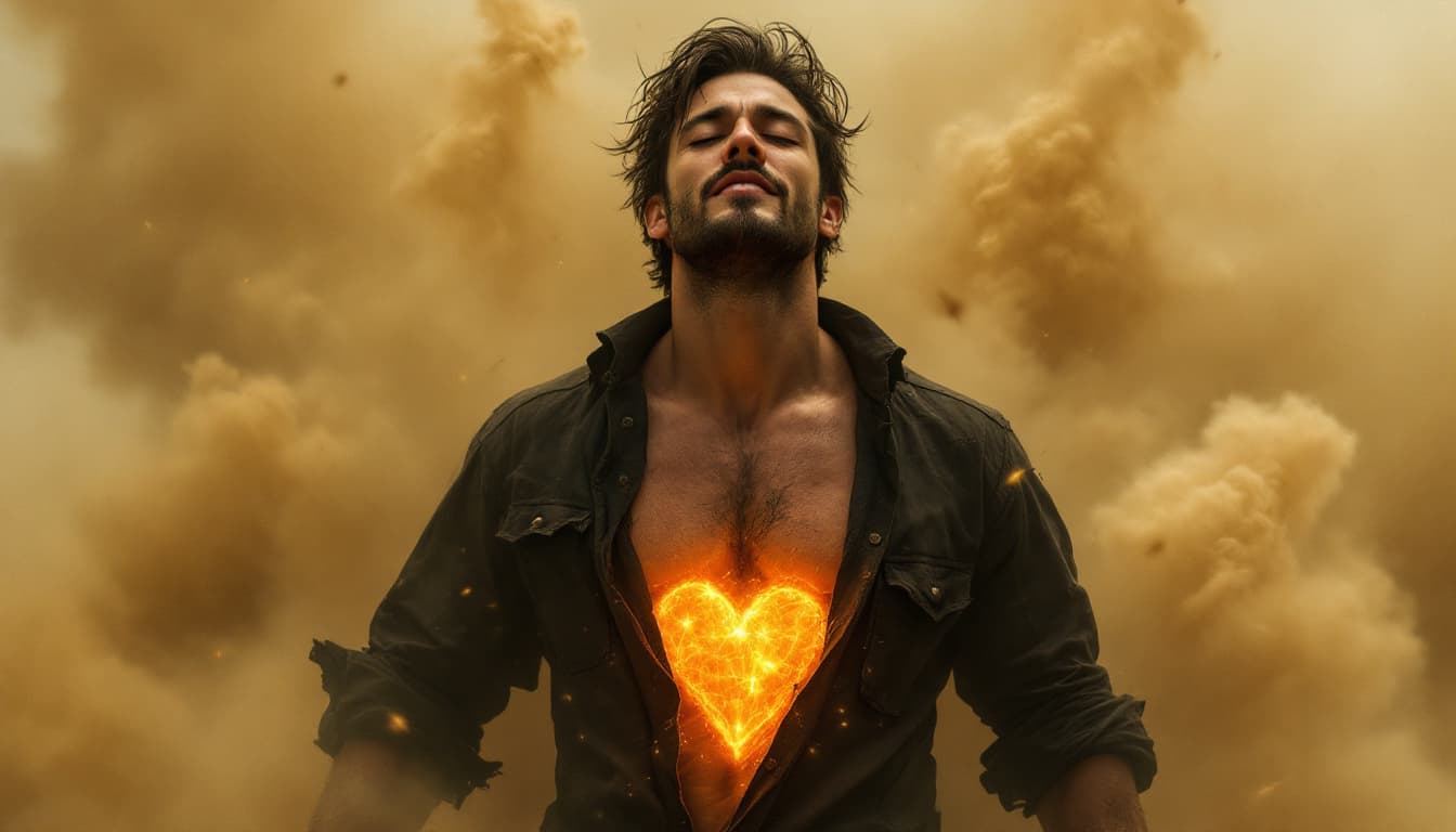 AI generated: heart glowing through his torn shirt, camera pulling back as a sandstorm engulfs him."
Mystical Stat...