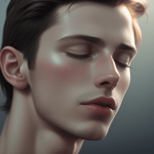 AI generated: cinematic medium closeup of a slim european boy, (hyper detailed skin), closed eyes,