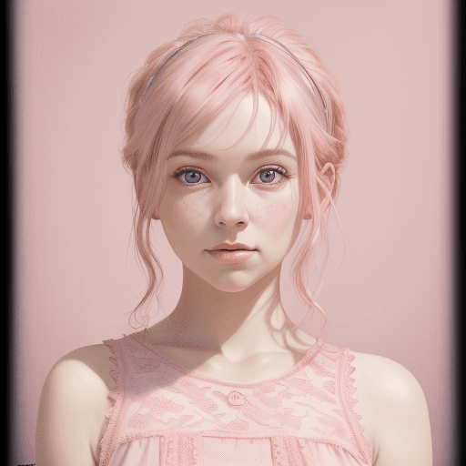 AI generated: A woman wearing pink hair in a pink lace dress, in the style of hyperrealism and photorealism, UHD i...