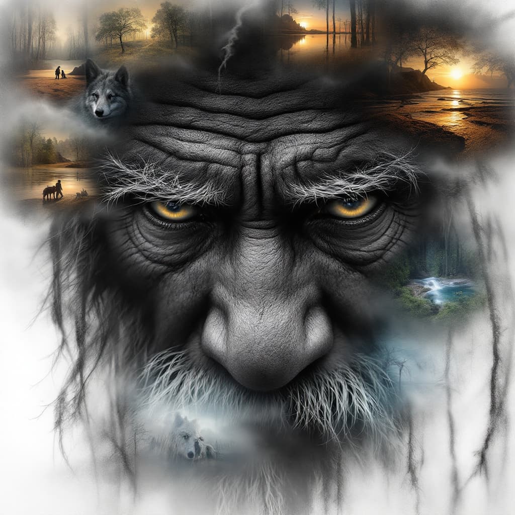 AI generated: digital painting, image inside image, ultra realistic, black and white sketch, very detailed eyes of...
