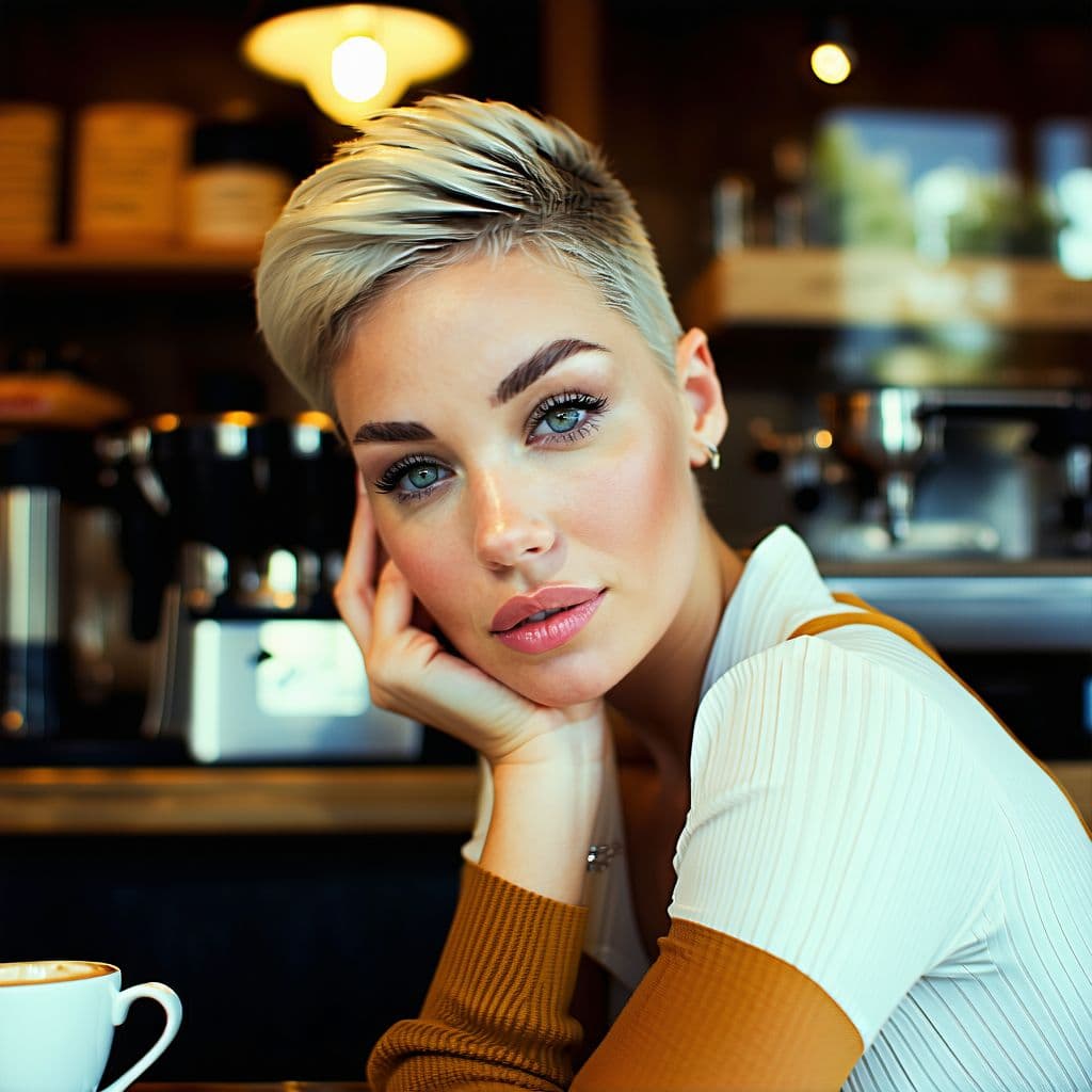 AI generated: ellemacpherson a close up portrait photo of 26 y.o woman, Sassy Undercut Pixie , pale skin, detailed...