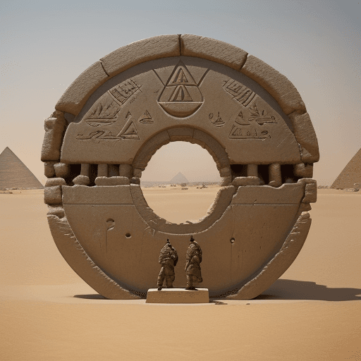 AI generated: 
A/24 photorealistic, soldiers discover , main topic is a "ancient circle stargate found"  , take di...