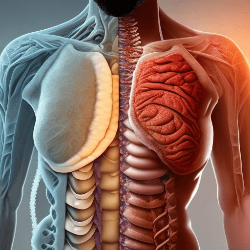 AI generated: Man body, half body shot of stomachache, gastric anatomy; ice cube, stunning costume design