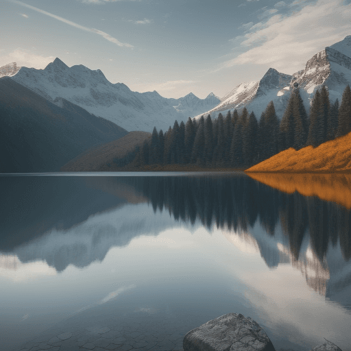 AI generated: Photo of a ultra realistic  montain whit lake on front autum
