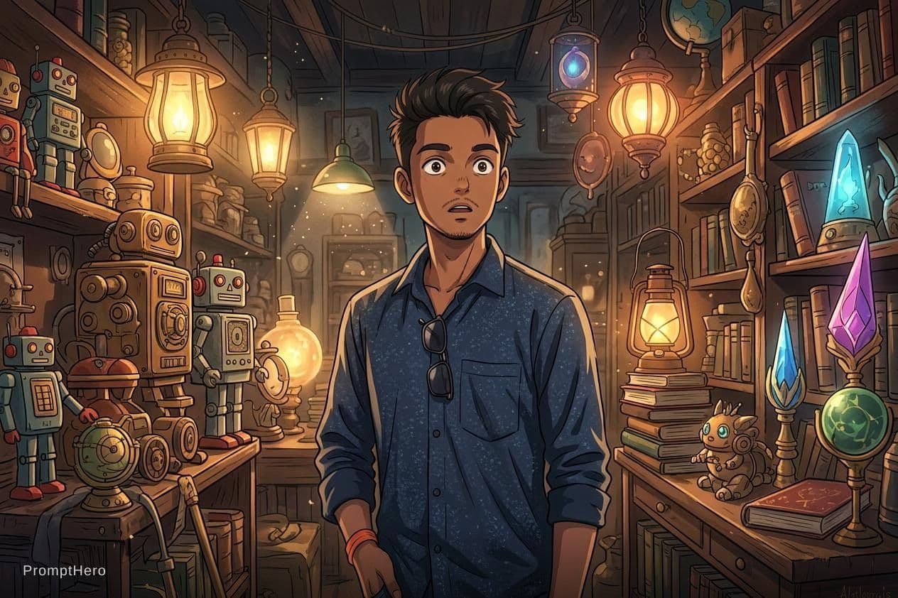 AI generated: store full of curious collectibles :: incredible, anime, Digital 2D, animated by Kyoto Animation, St...