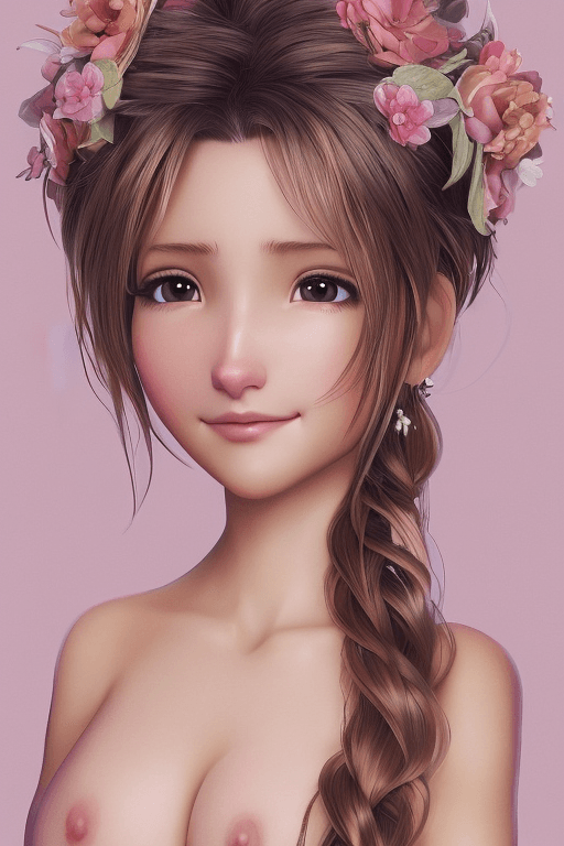 AI generated: image of a aerith gainsborough milf  by Stanley Artgerm lu, full body scene, nude, nsfw, long hair, ...
