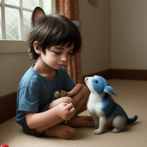 AI generated: A child playing with pets, learning to care for and respect other living beings
