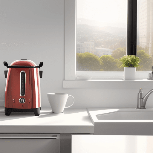 AI generated: A four-slice toaster, IDEA design award winner, Red Dot design award winner, in a sleek white modern...