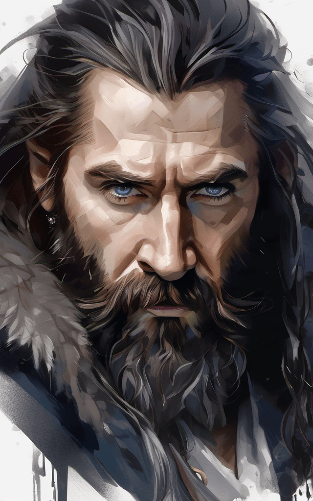 AI generated: portrait of thorin oakenshield, brutal composition, digital painting, emotionally profound, intense ...