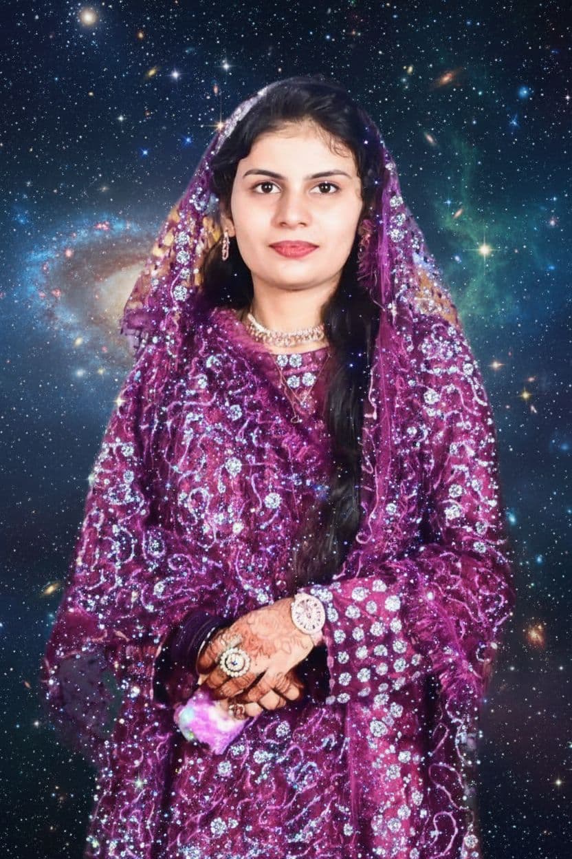 AI generated: Muslim hijabi women covered in diamonds, hyper realistic, floating in the universe --ar 9:16
