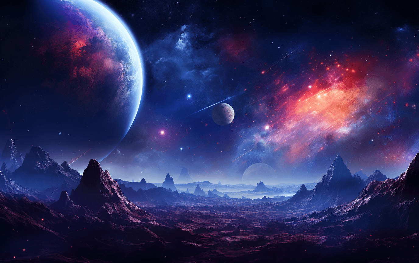 AI generated: space wallpaper planets purple space with nebulae planet s black hole, in the style of light sky-blu...