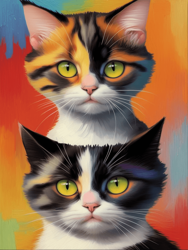 AI generated: Portrait of a cute cat painted in the style of Van Gogh, vibrant colors, thick brush strokes
