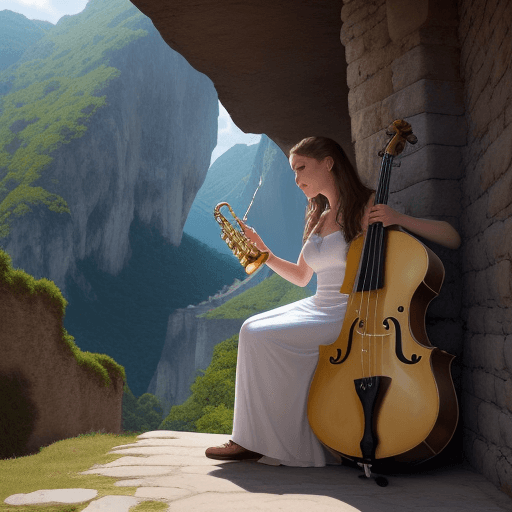 AI generated: una mujer tocando saxofon, en un paisaje romantico