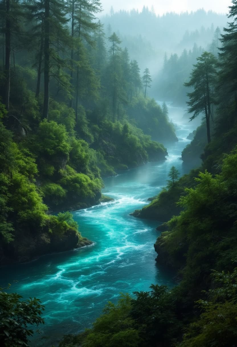 AI generated: a Forest Green Planet with large bodies of water but the waters black and it is floating in outer sp...