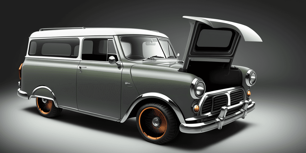 AI generated: retro concept, key car version of GMC 1952 Suburban, mini wagon, 4 passenger, modern boxy design, te...