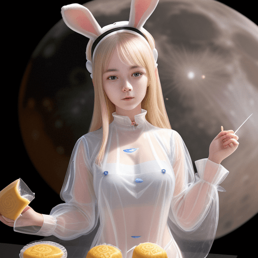 AI generated: A 22 year old with rabbit ears on her head and transparent clothes that don't leak British girl maki...