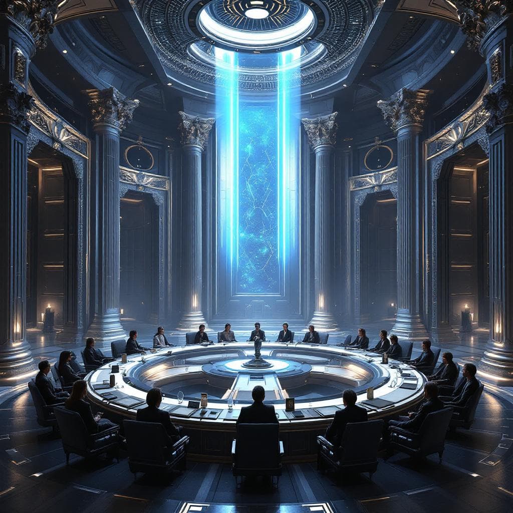 AI generated: A Galactic Chamber of height of influence, wealth, and power. It's become an Empire—a Futuristic Emp...