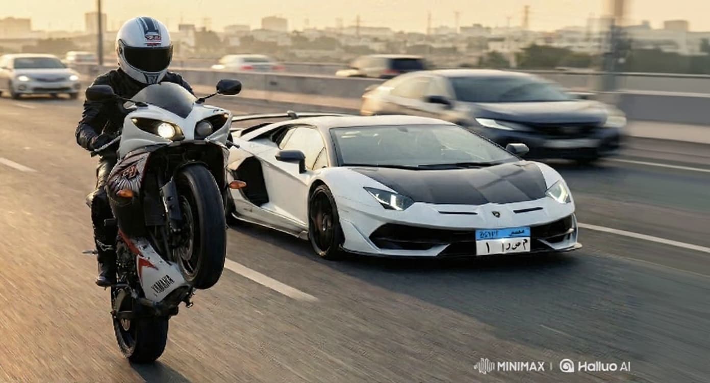 AI generated: Change The Biker’s helmet to be the upload helmet
