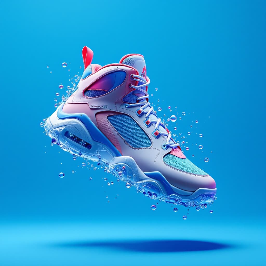 AI generated: mocap shoes, hyperrealistic, in air, brand - Demix