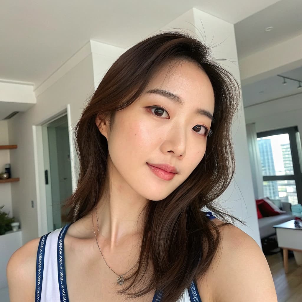 AI generated: a 25-year-old Korean woman selfie, front facing camera, Lighting is soft and natural. If background ...