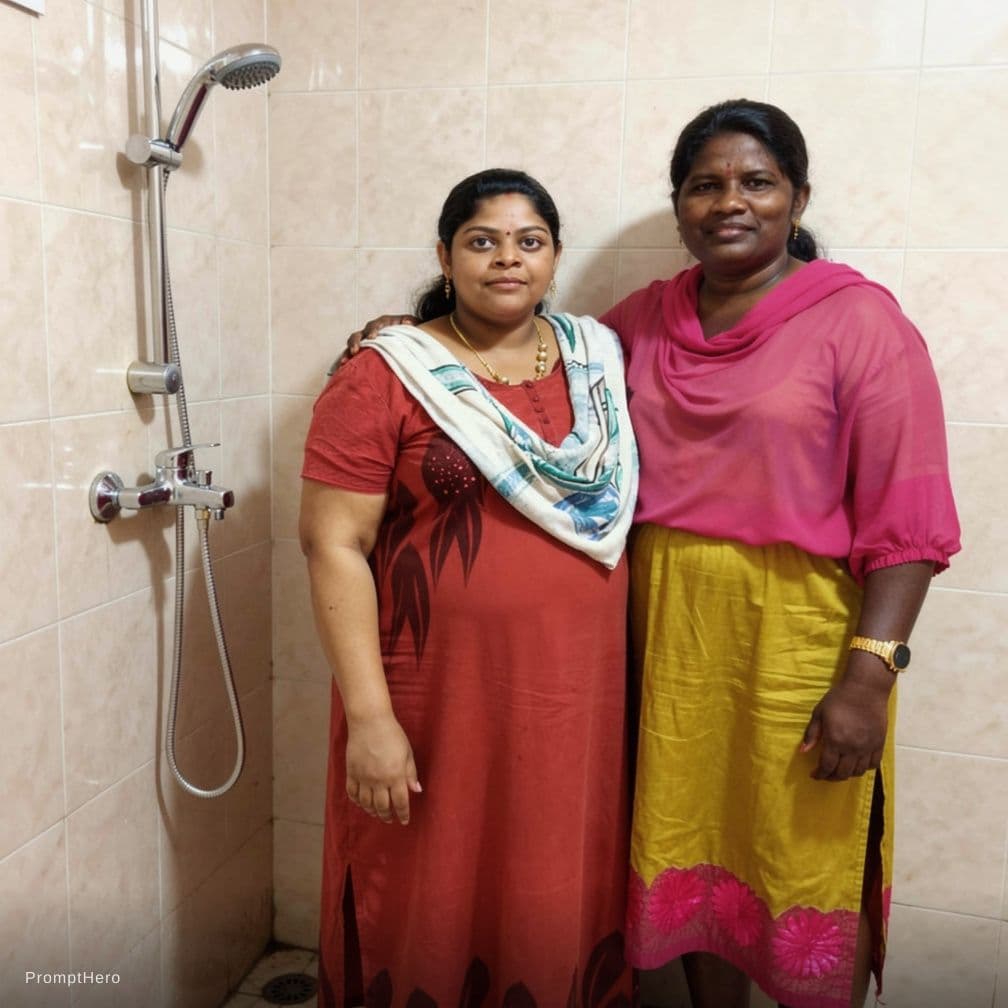 AI generated: Couples shower full in bathroom