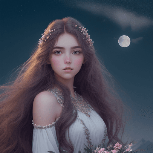 AI generated: High resolution photography OF GIRL STAND
  ON MOUNTAIN AND SEE THE MOON. AESTHETIC, DEEP THOUGHTS, ...