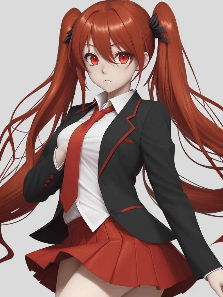 AI generated: 1 girl, ahoge, Red hair, Red eyes, hair between the eyes, social shirt, black tie, tie, jacket we sh...