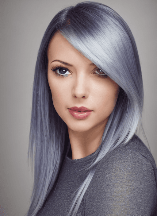 AI generated: Portrait of a pretty young woman with silver hair. (healthy, body), abs body, studio shoot, photo by...