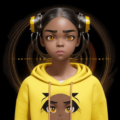 AI generated: cheerful young girl in a yellow sweatshirt, face expressing questioning with slightly frowned eyebro...