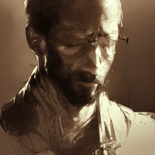 AI generated: portrait of renaud sechan, pen and ink, intricate line drawings, by craig mullins, ruan jia, kentaro...