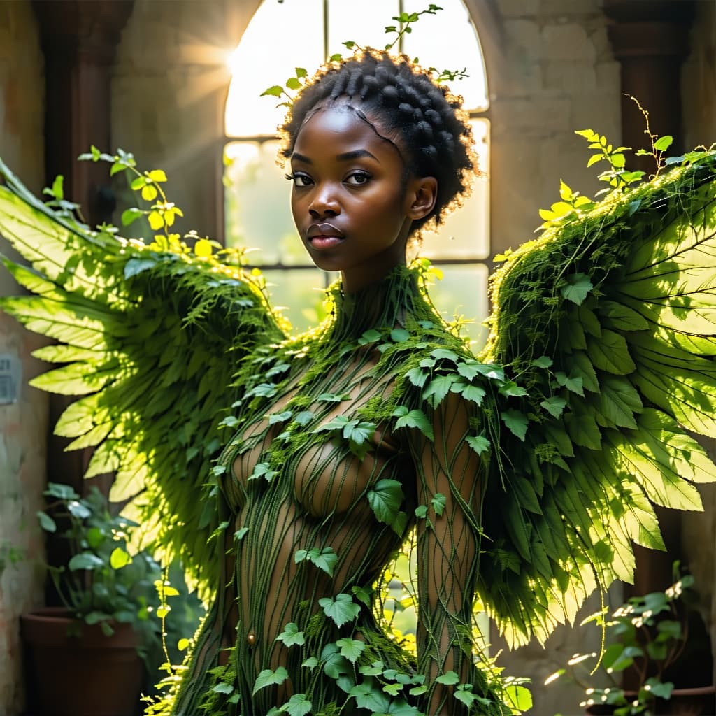 AI generated: ultra detailed photo shot of a black woman (Jia Lissa) dressed as peewee Herman, with wings made of ...