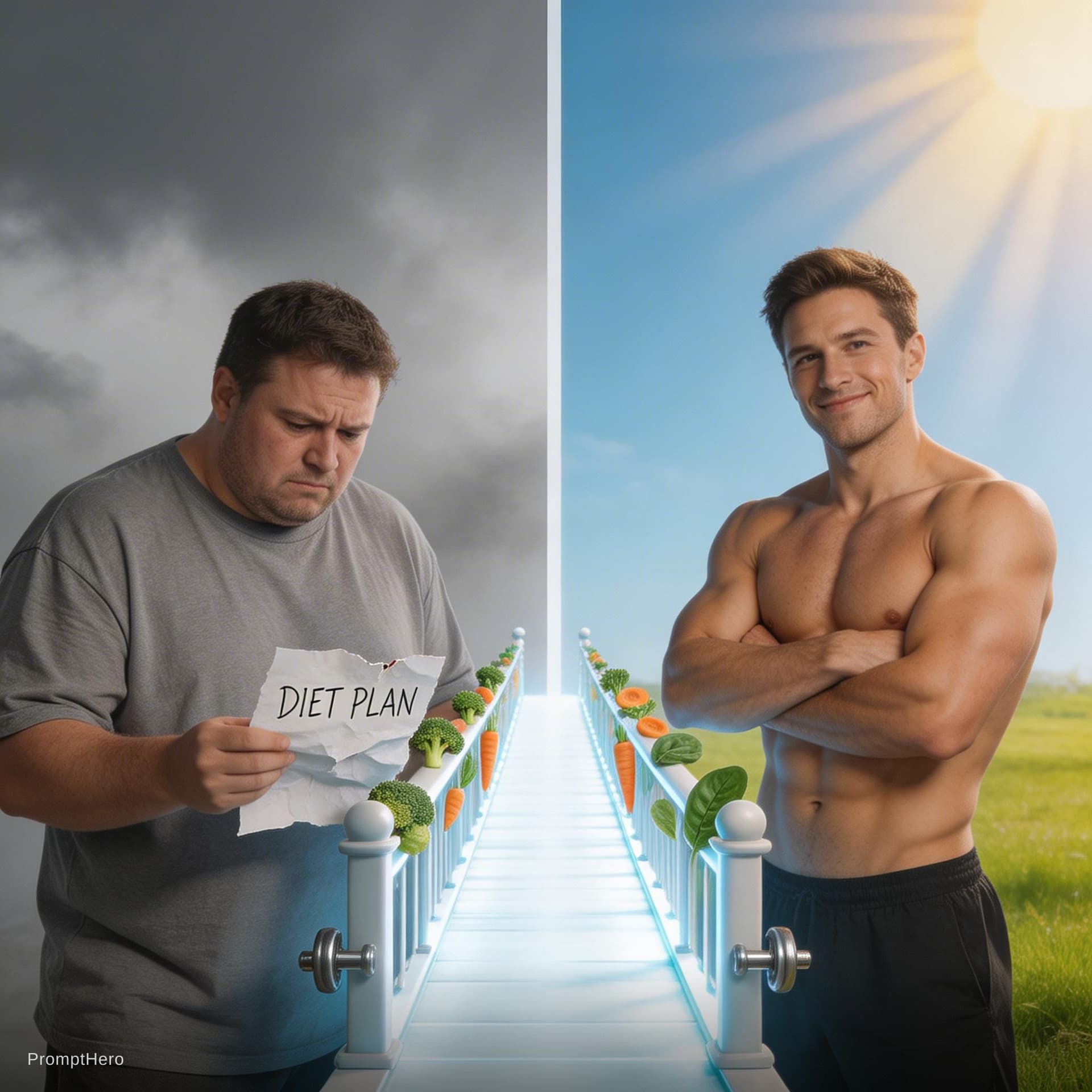 AI generated: "A powerful visual representation of a ‘bridge’ symbolizing the journey from overweight to a lean, a...
