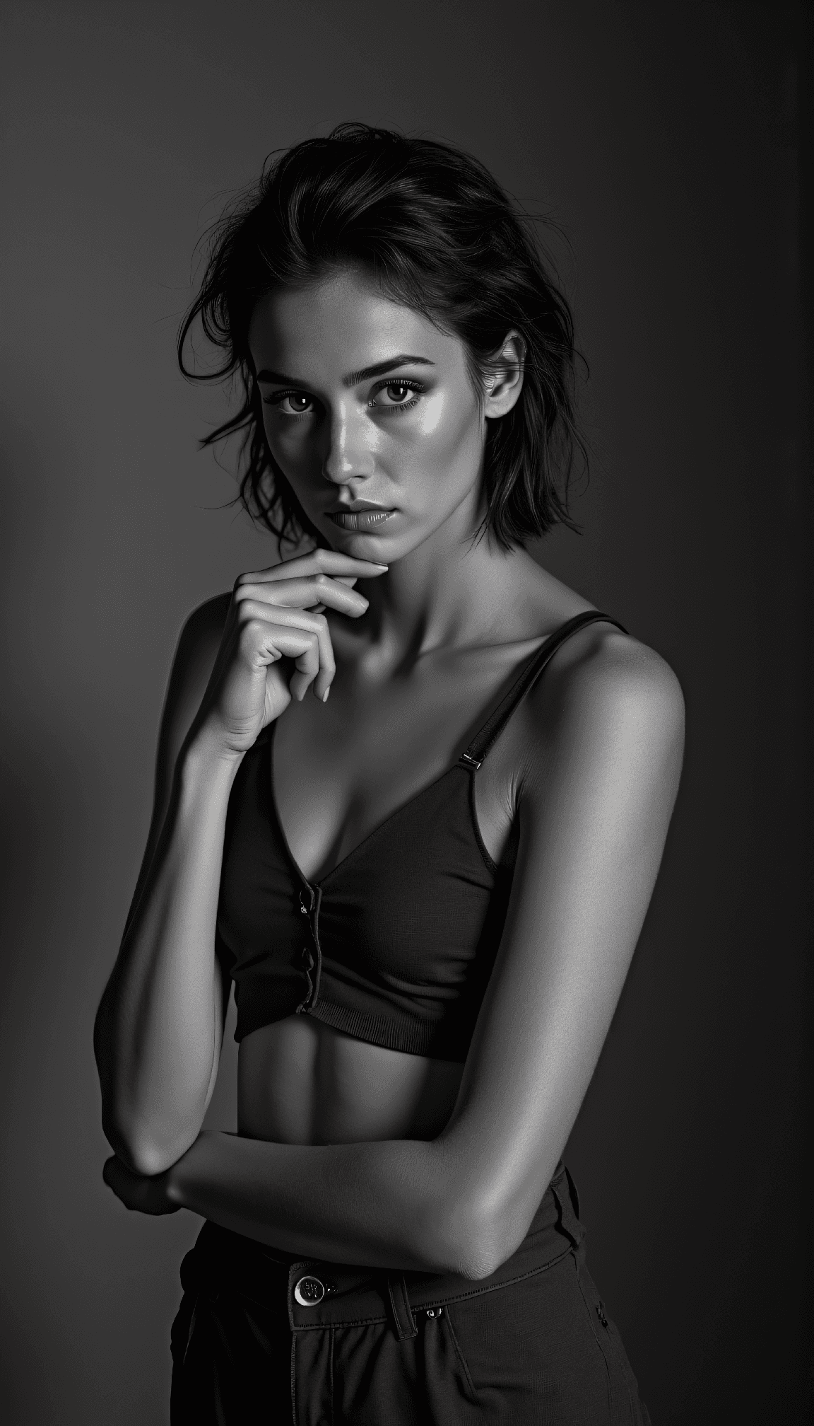 AI generated: black and white photography, Fantasy Fashion full body photo of a 24 year old Tuareg-Assyrian female...