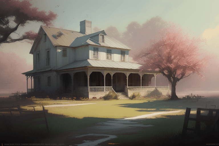 AI generated: Painterly concept art, farmhouse, magnolia, concert art illustration by Ross Tran, James Gurney, Cra...