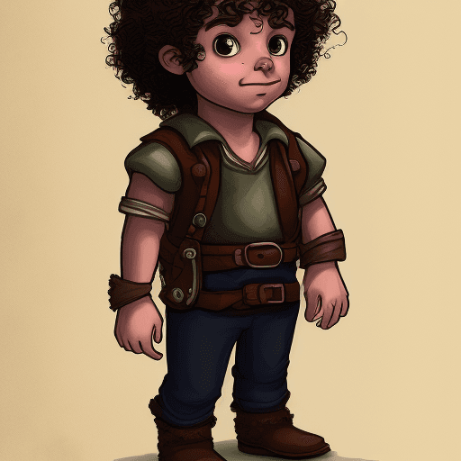 AI generated: full-body illustration, halfling with curly hair
